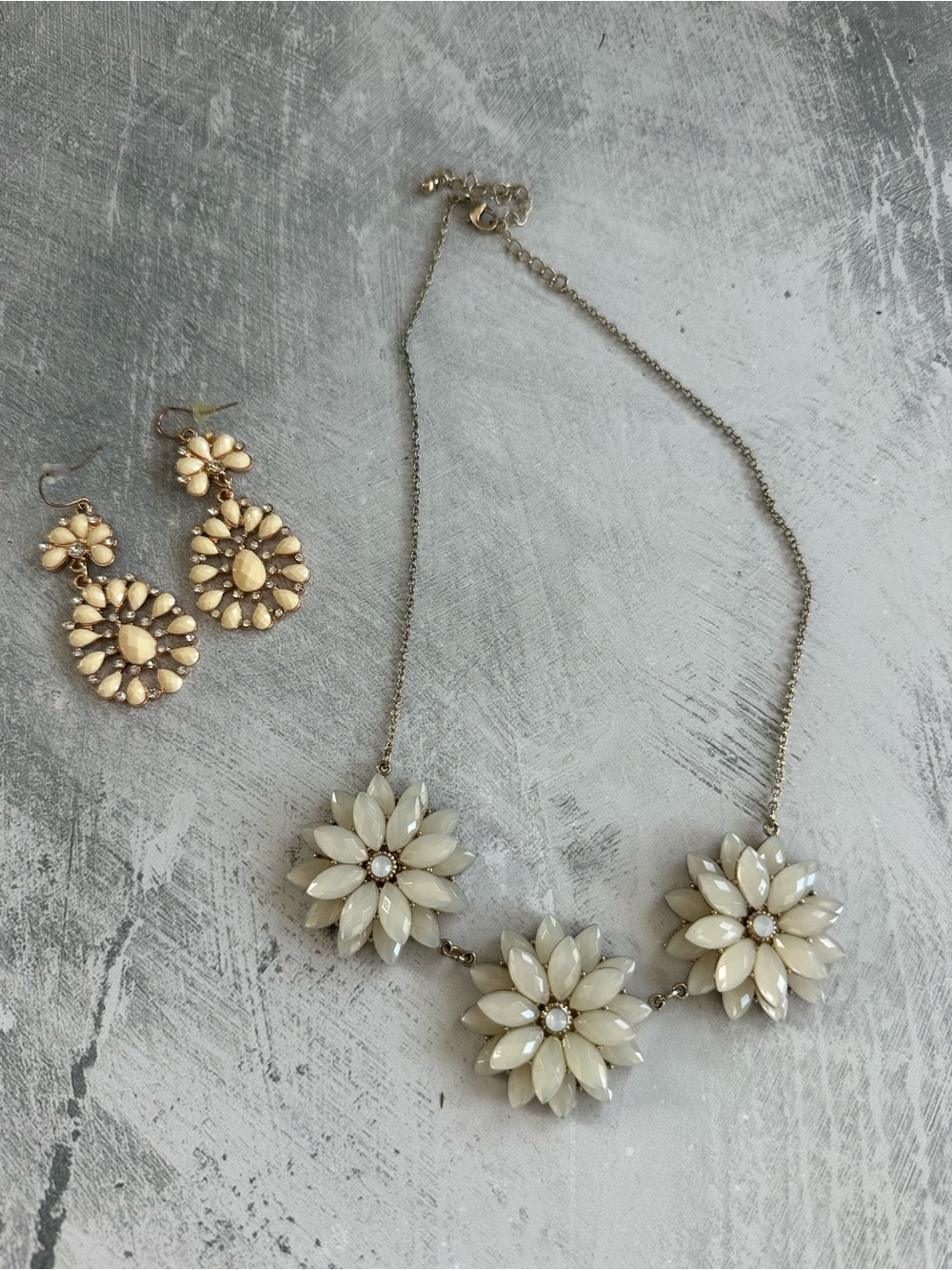 Floral Ivory Statement Necklace and Earring Set